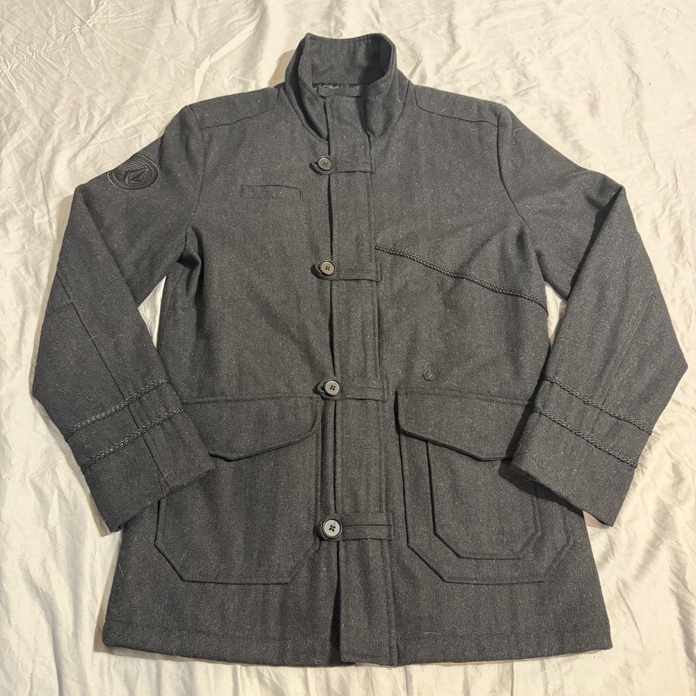 Volcom Scout Jacket Mens Small Gray Wool Military Lined Button Front Casual